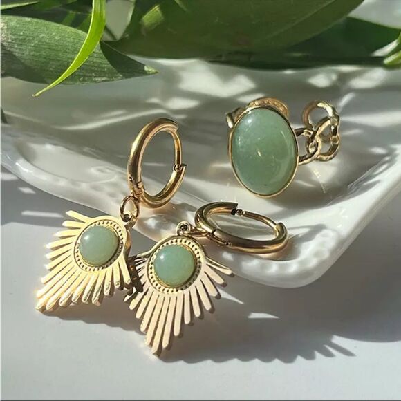 New Vintage Style Sunflower Natural Stone Ring & Earrings - Picture 1 of 7